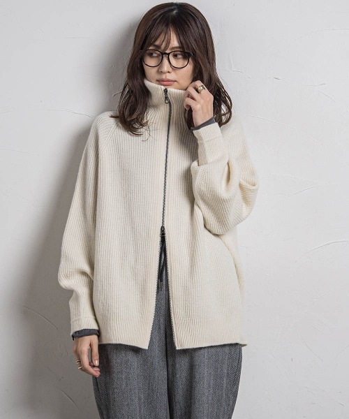 【セール】【カタログ掲載】カシミヤブレンドダブルジップニットブルゾン≪手洗い可能≫（ニット/セーター）｜MAYSON GREY（メイソングレイ）