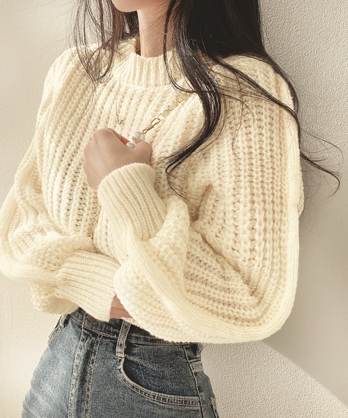 セール】クロップド丈ルーズニットトップス（ニット/セーター