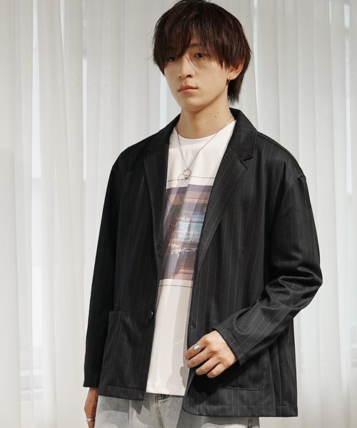 MinoriTY（マイノリティ）の「【MinoriTY】T/PUテーラードジャケット メンズ 春服（テーラードジャケット・メンズ・チェック/ラベンダー/ストライプ/ブラック/グレー・M/S/L）」の6枚目の写真