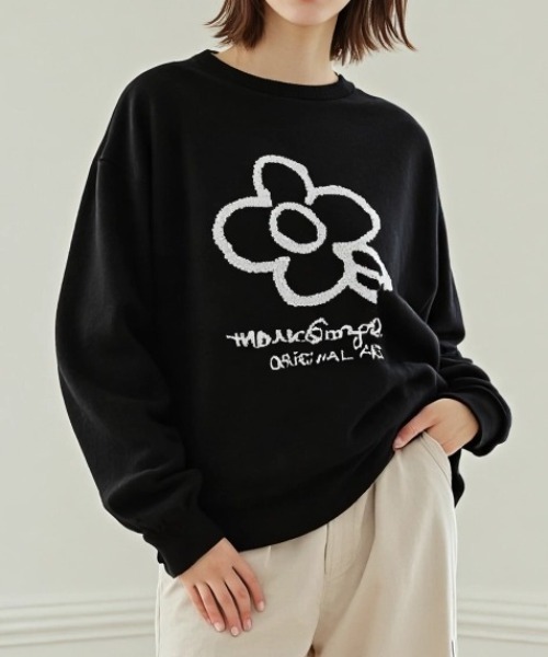 Mark Gonzales（マーク・ゴンザレス）の「2025AW MARK GONZALES/マークゴンザレス ジャガード刺繍ニット ハート/エンジェル/フラワー柄 レディース メンズ（ニット/セーター・レディース・ネイビー/ホワイト系その他/アイボリー/ブラック/ホワイト系その他2/ブラック系その他・M/L）」の4枚目の写真