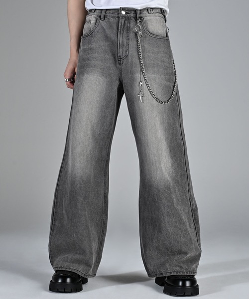 vintage side belt flare denim slacks / ヴィンテージサイドベルト