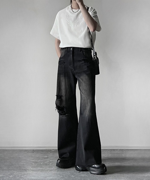 セール】vintage side belt flare denim slacks / ヴィンテージサイド