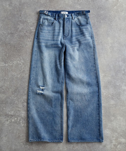 vintage side belt flare denim slacks / ヴィンテージサイドベルト