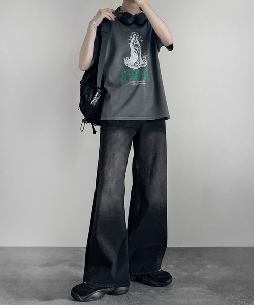 セール】vintage side belt flare denim slacks / ヴィンテージサイド