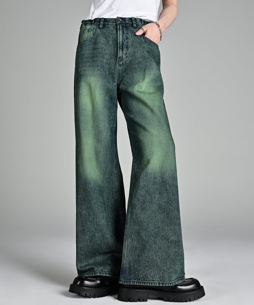 vintage side belt flare denim slacks / ヴィンテージサイド