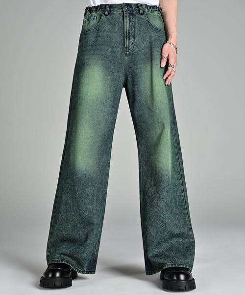 ヴィンテージ ワイド フレア スラックス Shoowtime ジーンズ Vintage wash wide flare denim pants