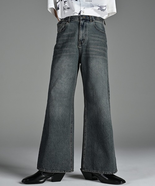 vintage side belt flare denim slacks / ヴィンテージサイドベルト