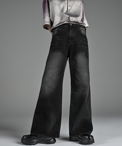 vintage side belt flare denim slacks / ヴィンテージサイドベルト