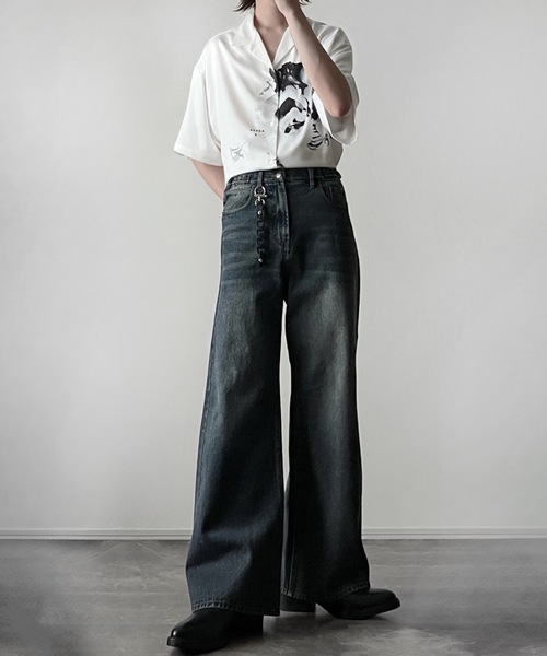 vintage side belt flare denim slacks / ヴィンテージサイドベルト