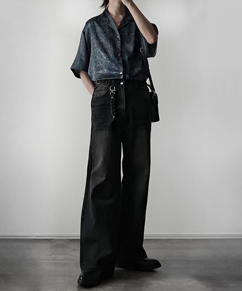 vintage side belt flare denim slacks / ヴィンテージサイドベルト