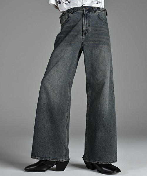 セール】vintage side belt flare denim slacks / ヴィンテージサイド