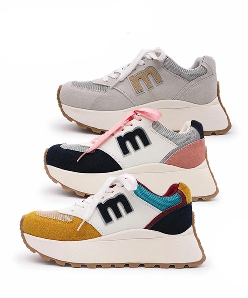 セール】moz(モズ) レースアップ厚底 カラフルスニーカー
