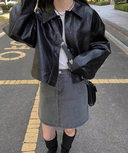Dita Muaj.(ディータムアージュ)の「ショートレザー ジャケット(ライダースジャケット・レディース・ブラック/テラコッタ・FREE)」の3枚目の写真