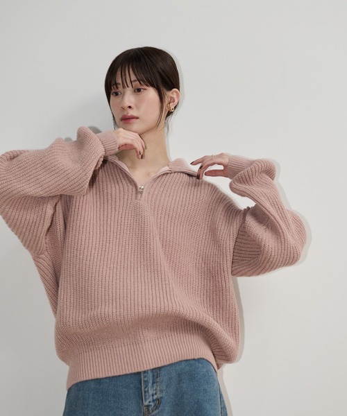 ハーフジップニットトップス（ニット/セーター）｜Shelly island