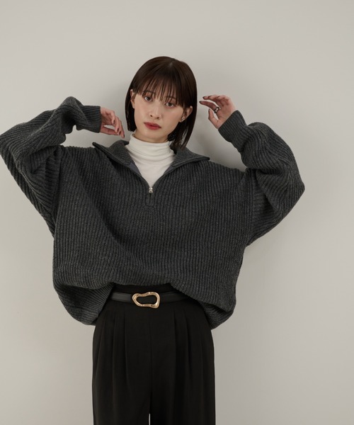 ⭐️お値下げしました⭐️トゥービーシック　【ラージサイズ46 】ニット Shelly island（シェリーアイランド）の「ハーフジップニットトップス