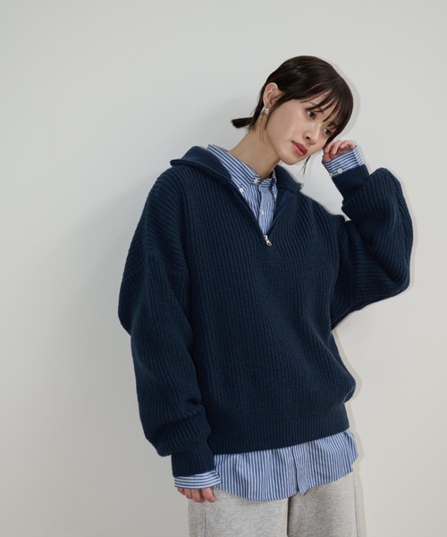 and per se アンパスィ ハーフジップ ニット セーター LL ネイビー 02_V845-432.jpg