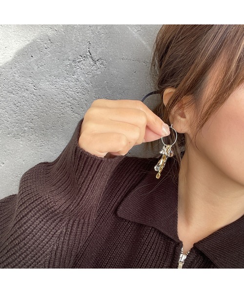 tone(トーン)の「【musk】チェーンミックスのフープピアス(MA)(ピアス(両耳用)・レディース・ゴールド・FREE)」の2枚目の写真