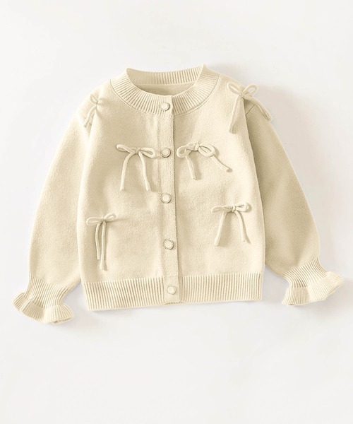 aimoha(アイモハ)の「【aimoha-KIDS-】キャンディースリーブリボンカーディガン(カーディガン/ボレロ・キッズ・ピンク/ブルー/オフホワイト・120/110/100/90/140/130)」の2枚目の写真