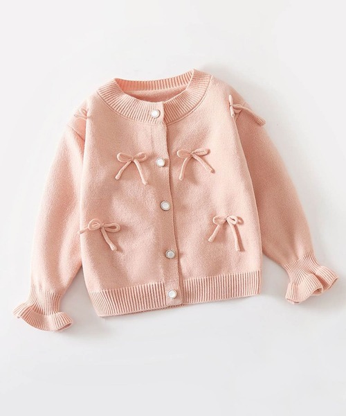 aimoha(アイモハ)の「【aimoha-KIDS-】キャンディースリーブリボンカーディガン(カーディガン/ボレロ・キッズ・ピンク/ブルー/オフホワイト・120/110/100/90/140/130)」の3枚目の写真