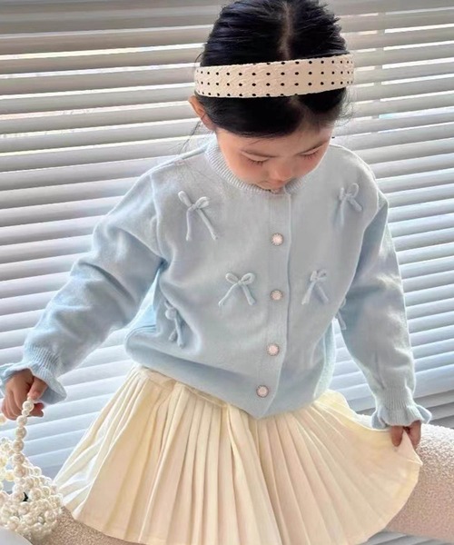 aimoha(アイモハ)の「【aimoha-KIDS-】キャンディースリーブリボンカーディガン(カーディガン/ボレロ・キッズ・ピンク/ブルー/オフホワイト・120/110/100/90/140/130)」の1枚目の写真