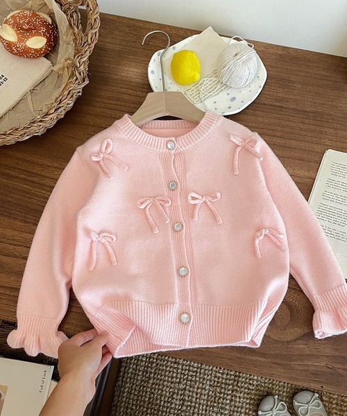 セール】【aimoha-KIDS-】キャンディースリーブリボンカーディガン