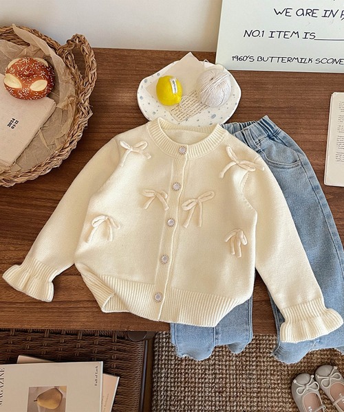 aimoha(アイモハ)の「【aimoha-KIDS-】キャンディースリーブリボンカーディガン(カーディガン/ボレロ・キッズ・ピンク/ブルー/オフホワイト・120/110/100/90/140/130)」の9枚目の写真