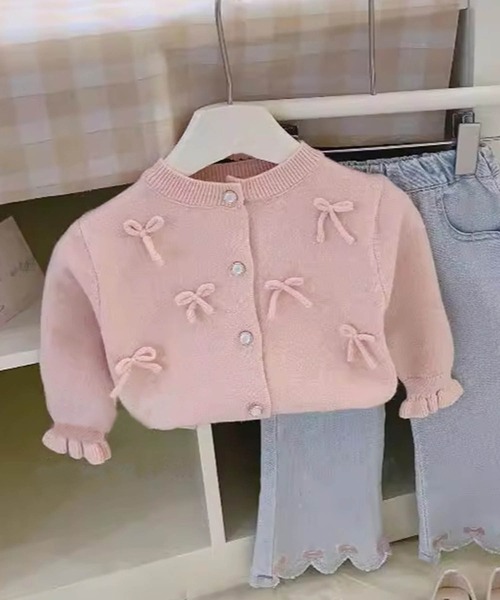 aimoha(アイモハ)の「【aimoha-KIDS-】キャンディースリーブリボンカーディガン(カーディガン/ボレロ・キッズ・ピンク/ブルー/オフホワイト・120/110/100/90/140/130)」の18枚目の写真