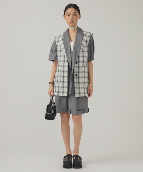 Ray BEAMS（レイビームス）の「チェック テーラード ジレ（ベスト・レディース・ブラック/オフホワイト・ONE SIZE）」の8枚目の写真