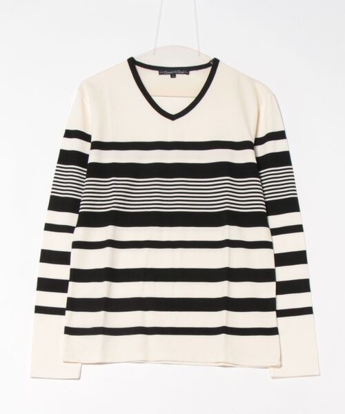 ARCHIVER（アーカイバ）の「【W】【it】【Growth by Grail】マルチボーダーVネックL/Sカットソー（Tシャツ/カットソー・メンズ・ホワイト×ネイビー/ホワイト×ブラック・LARGE/MEDIUM/X-LARGE）」の2枚目の写真