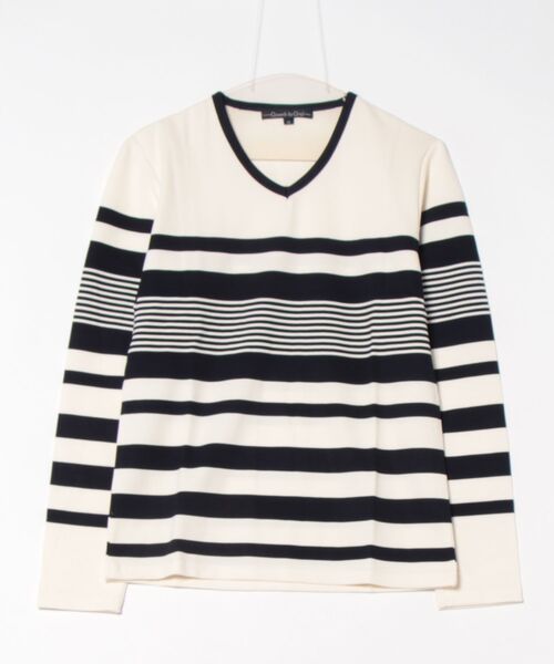 ARCHIVER（アーカイバ）の「【W】【it】【Growth by Grail】マルチボーダーVネックL/Sカットソー（Tシャツ/カットソー・メンズ・ホワイト×ネイビー/ホワイト×ブラック・LARGE/MEDIUM/X-LARGE）」の7枚目の写真