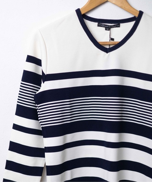 ARCHIVER（アーカイバ）の「【W】【it】【Growth by Grail】マルチボーダーVネックL/Sカットソー（Tシャツ/カットソー・メンズ・ホワイト×ネイビー/ホワイト×ブラック・LARGE/MEDIUM/X-LARGE）」の5枚目の写真