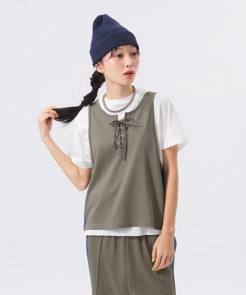BEAMS BOY（ビームスボーイ）の「レース アップ タンクトップ（タンクトップ・レディース・ネイビー/グレー・ONE SIZE）」の7枚目の写真