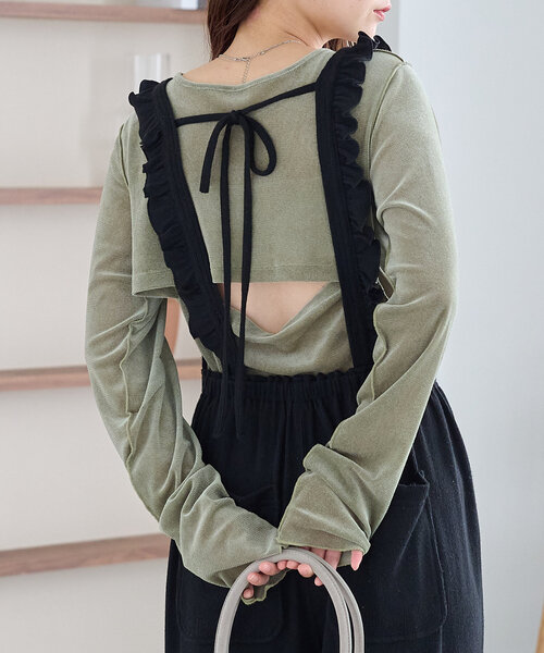 Kastane（カスタネ）の「【初夏まで着れる】BACK開きチュールTEE（Tシャツ/カットソー・レディース・アイボリー/ピンク/カーキ/ブルー・FREE）」の3枚目の写真