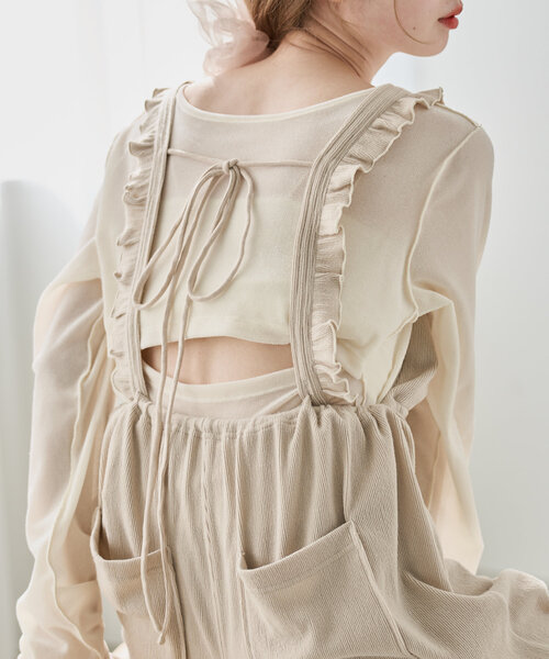 Kastane（カスタネ）の「【初夏まで着れる】BACK開きチュールTEE（Tシャツ/カットソー・レディース・アイボリー/ピンク/カーキ/ブルー・FREE）」の2枚目の写真