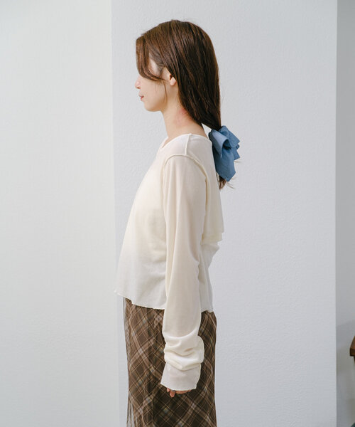 Kastane（カスタネ）の「【初夏まで着れる】BACK開きチュールTEE（Tシャツ/カットソー・レディース・アイボリー/ピンク/カーキ/ブルー・FREE）」の10枚目の写真