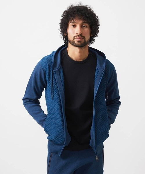 MICHEL KLEIN HOMME (ミッシェルクランオム)の「【セットアップ】ニットZIPアップパーカー(パーカー・メンズ・ブラック/ブルー・MEDIUM/LARGE/X-LARGE)」の3枚目の写真