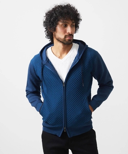 MICHEL KLEIN HOMME (ミッシェルクランオム)の「【セットアップ】ニットZIPアップパーカー(パーカー・メンズ・ブラック/ブルー・MEDIUM/LARGE/X-LARGE)」の5枚目の写真