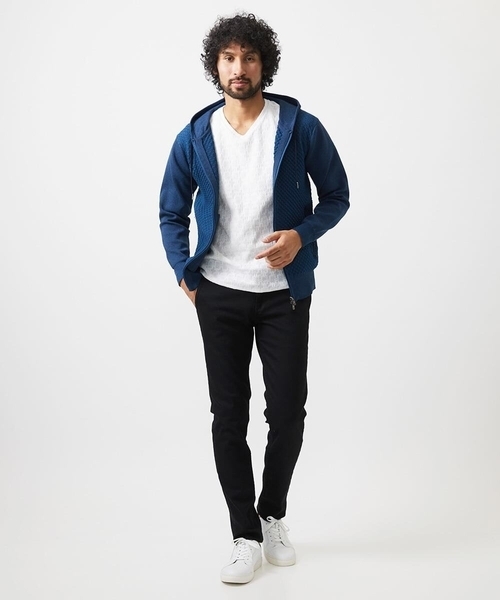 MICHEL KLEIN HOMME (ミッシェルクランオム)の「【セットアップ】ニットZIPアップパーカー(パーカー・メンズ・ブラック/ブルー・MEDIUM/LARGE/X-LARGE)」の6枚目の写真