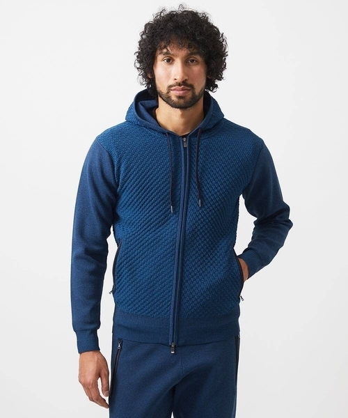 MICHEL KLEIN HOMME (ミッシェルクランオム)の「【セットアップ】ニットZIPアップパーカー(パーカー・メンズ・ブラック/ブルー・MEDIUM/LARGE/X-LARGE)」の7枚目の写真