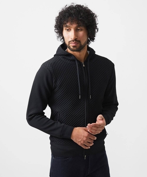 MICHEL KLEIN HOMME (ミッシェルクランオム)の「【セットアップ】ニットZIPアップパーカー(パーカー・メンズ・ブラック/ブルー・MEDIUM/LARGE/X-LARGE)」の12枚目の写真