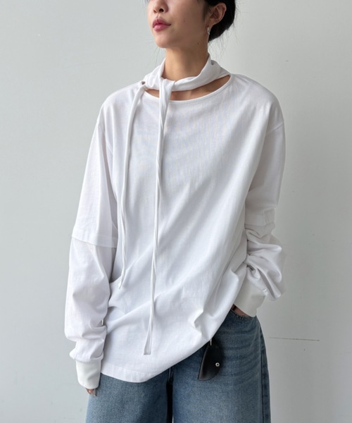 VACANCY(ヴァカンシー)の「スカーフ2wayピグメントトップス(Tシャツ/カットソー・レディース・ピンク/ホワイト/チャコールグレー・FREE)」の10枚目の写真