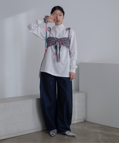 VACANCY(ヴァカンシー)の「スカーフ2wayピグメントトップス(Tシャツ/カットソー・レディース・ピンク/ホワイト/チャコールグレー・FREE)」の9枚目の写真