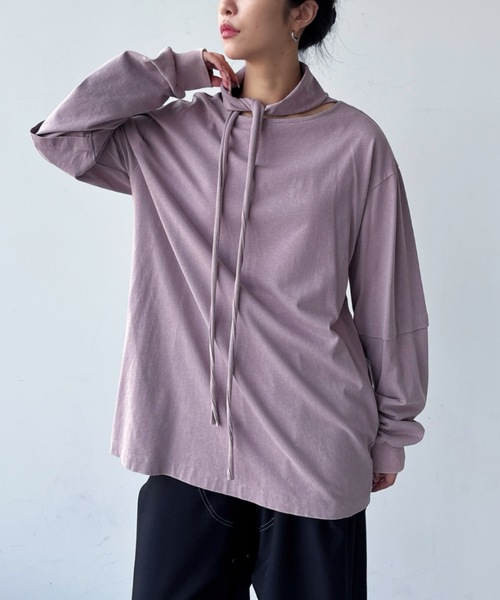 VACANCY(ヴァカンシー)の「スカーフ2wayピグメントトップス(Tシャツ/カットソー・レディース・ピンク/ホワイト/チャコールグレー・FREE)」の17枚目の写真