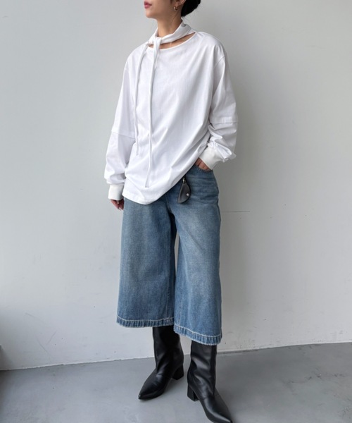 VACANCY(ヴァカンシー)の「スカーフ2wayピグメントトップス(Tシャツ/カットソー・レディース・ピンク/ホワイト/チャコールグレー・FREE)」の12枚目の写真