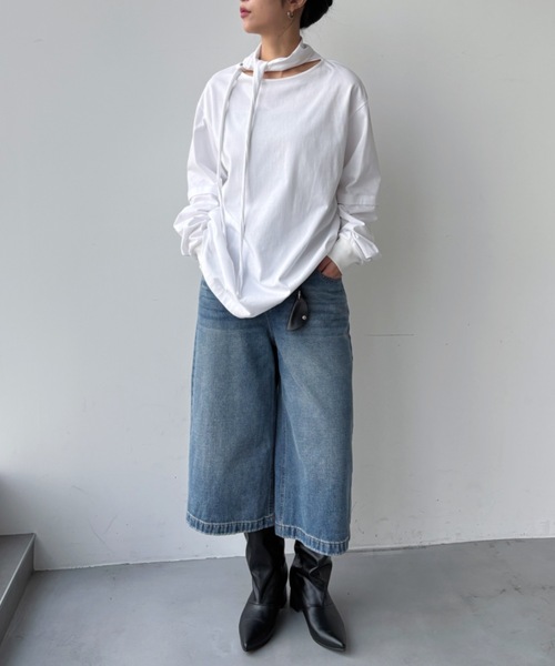 VACANCY(ヴァカンシー)の「スカーフ2wayピグメントトップス(Tシャツ/カットソー・レディース・ピンク/ホワイト/チャコールグレー・FREE)」の11枚目の写真