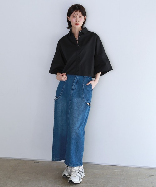 shetila(シェティラ)の「【2デザインから選べる】ワイドスリーブ クロップド 半袖オーバーシャツ(シャツ/ブラウス・レディース・ホワイト/ブルー/ブラック/ブルー系/ブラック系/ホワイト系・FREE)」の14枚目の写真