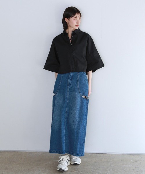 shetila(シェティラ)の「【2デザインから選べる】ワイドスリーブ クロップド 半袖オーバーシャツ(シャツ/ブラウス・レディース・ホワイト/ブルー/ブラック/ブルー系/ブラック系/ホワイト系・FREE)」の15枚目の写真