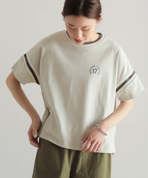 NOMBRE IMPAIR（ノンブルアンペール）の「ラインリブ綿天竺　フットボールTEE（Tシャツ/カットソー・レディース・ライトグレー/カーキ・FREE）」の2枚目の写真