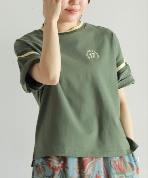 NOMBRE IMPAIR（ノンブルアンペール）の「ラインリブ綿天竺　フットボールTEE（Tシャツ/カットソー・レディース・ライトグレー/カーキ・FREE）」の20枚目の写真