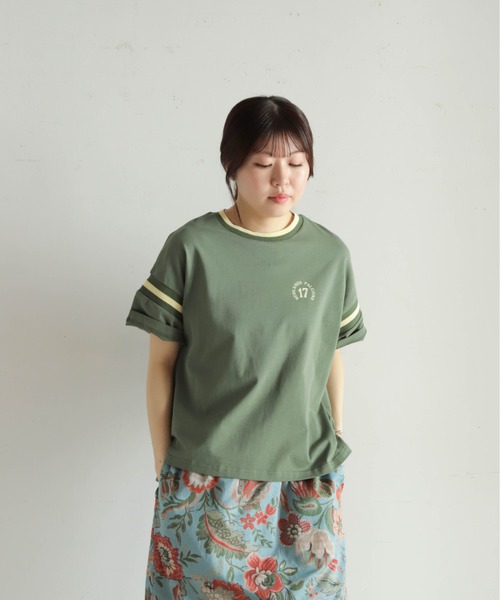 NOMBRE IMPAIR（ノンブルアンペール）の「ラインリブ綿天竺　フットボールTEE（Tシャツ/カットソー・レディース・ライトグレー/カーキ・FREE）」の17枚目の写真